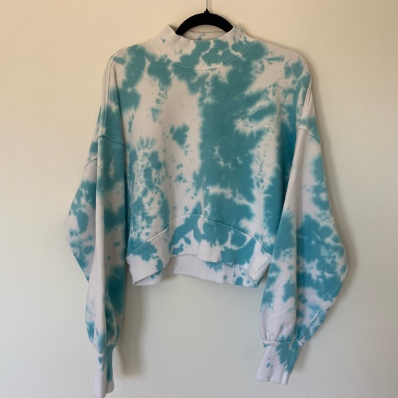 Spritual Gangster Mock Neck Tie Dye Sweatshirt in Blue and White size Large - Picture 2 of 8